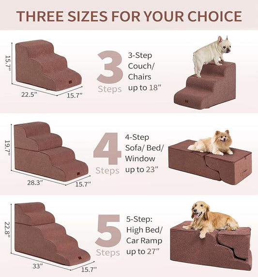 Made4Pets Dog Stairs Ramp for Bed 19.7" H, 4-Step Dog Steps for High Bed Couch Sofa Climbing, 35D Foam Pet Steps for Small Dogs and Cats, Non-Slip Bottom Pet Stairs, Brown