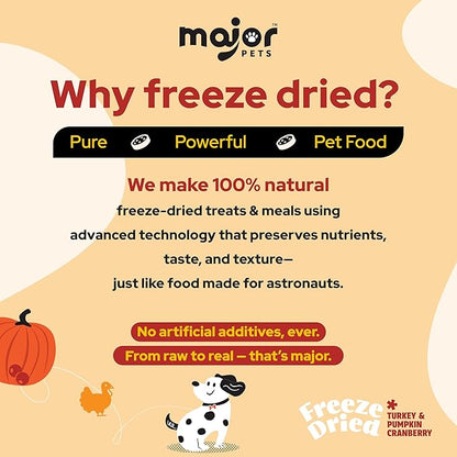 MAJOR PETS Freeze Dried Turkey & Pumpkin,Cranberry Dog Treats,Single Protein, All Natural,Help with Digestion,Grain Free,Healthy Training Treats or Meal Topper for All Dogs-10 Ounce,(Pack of 1)