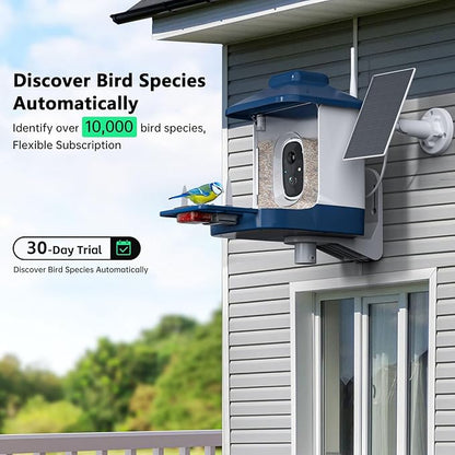 Bird Feeder with Camera, AI Bird Identification, Full HD Live Video, Solar Powered, 2.4Ghz WiFi, Nstant Arrival Alerts - White Elephant Gifts