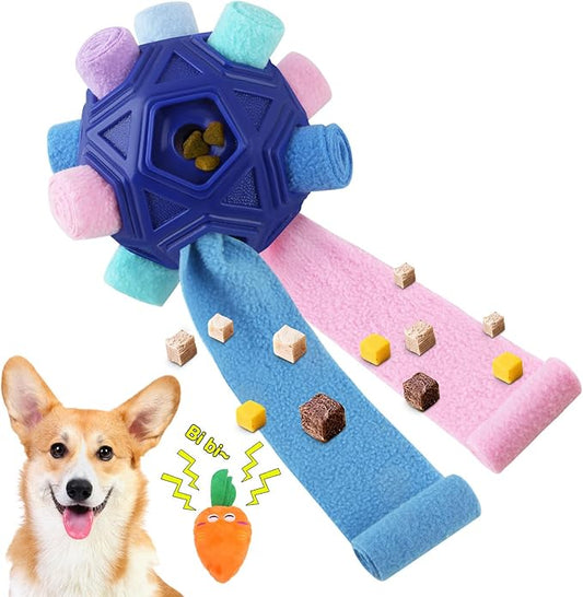 Dog Snuffle Ball-Interactive Puzzle Dog Toys Encourage Natural Foraging Skills Slow Feeder for Training and Stress Relief, Cloth Strip Hiding Food Chew Toys for Any Size Dogs