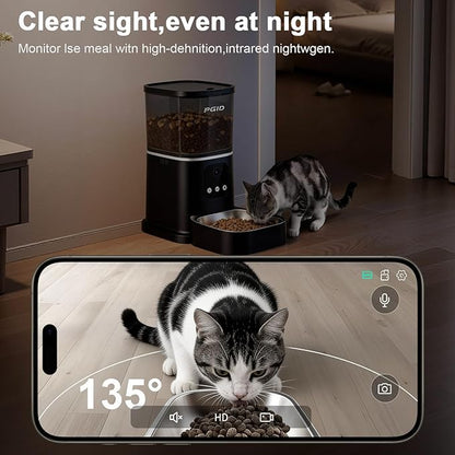 PGID Automatic Cat Feeder with 400W Camera,2.4G Auto Dog Feeder w Night Vision,Pet Feeder w2-Way Audio,Timed Cat Feeders for Dry Food,Dogs Food Dispenser w APP Control 5L