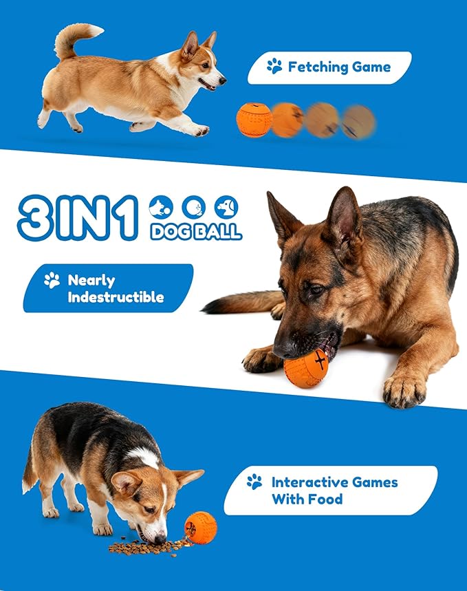 Deeow Rubber Dog Chew Toy Ball - Stuffable Treat Dispenser for Pet Chewers' Dental Care and Boredom Relieve, Food Grade TPR Teething Shell, Enrichment Puzzle Feeder for Small Medium Large Dogs -Red