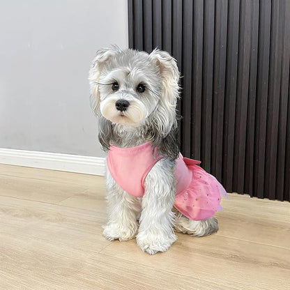 Idepet Princess Dog Dress Tulle Puppy Skirt Pet Apparel Dog Tutu with Bowknot,Birthday Dresses Daisy Sleeveless Holiday Clothes for Small Dogs Girls and Cats, XS