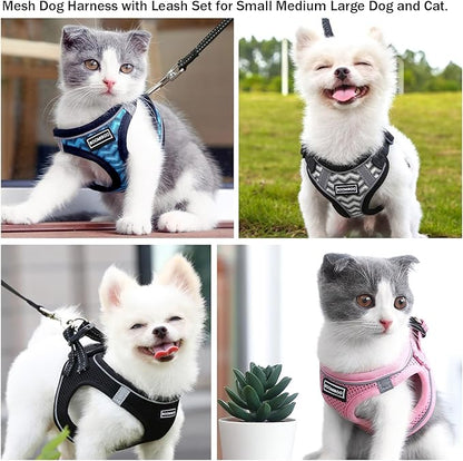 Dog Harness with Leash Set, No Pull Adjustable Reflective Step-in Puppy Pet Vest Harnesses for Small Medium Large Dogs and Cats,Grey XS