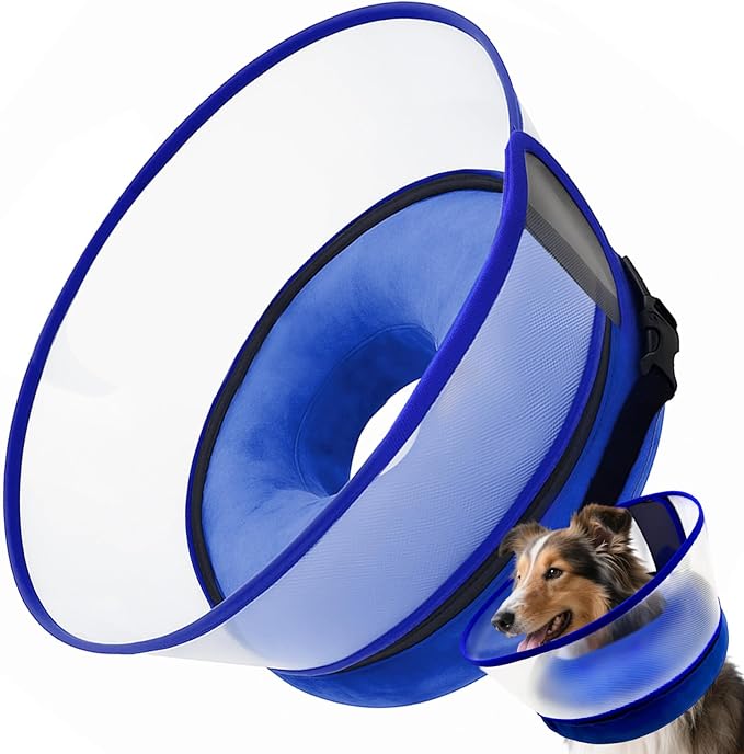 Inflatable Dog Cone Collar with Detachable Sturdy Shield,Soft&Lightweight-Ideal for Post-Surgery Recovery and Daily Wear,Suitable for Small Medium Large Dog Breeds(Blue,L)