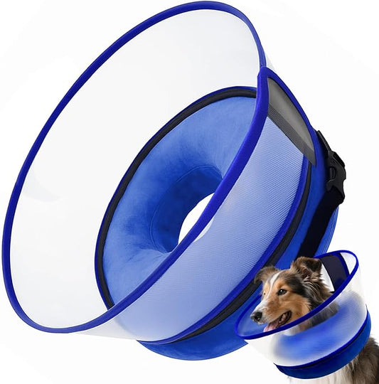 Inflatable Dog Cone Collar with Detachable Sturdy Shield,Soft&Lightweight-Ideal for Post-Surgery Recovery and Daily Wear,Suitable for Small Medium Large Dog Breeds(Blue,L)