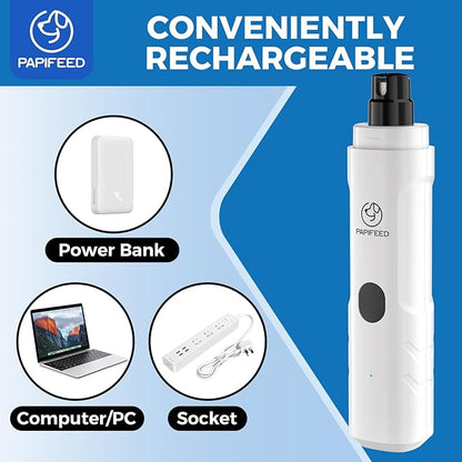 PAPIFFEED Dog Nail Grinder Upgraded with 2 LED Lights, 3-Speed Rechargeable & Quiet - Upgraded Electric Pet Nail Trimmer for Small Medium Large Dogs & Cats, Painless Paws Grooming Tool - White