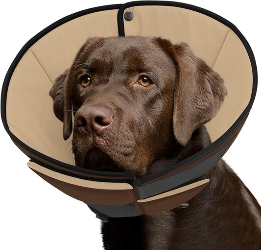 Queenmore Dog Cone XL, Soft Dog Cones for Large Dogs After Surgery, Cone for Dogs to Stop Licking, Elizabethan Collar for Pet, Alternative to Recovery Collar for Large Breeds, Brown XL
