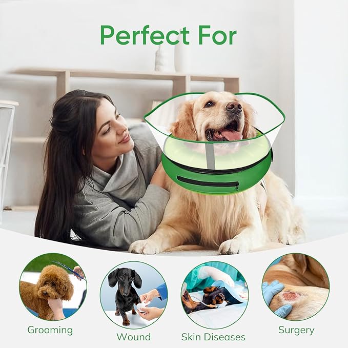 Raised Inflatable Dog Cone After Surgery - Adjustable Recovery Donut Collar with Neck Strap and Removable Anti-Licking Shield - Soft Dog Cone Alternative for Small Medium Large Dogs (Kiwi,XXL)
