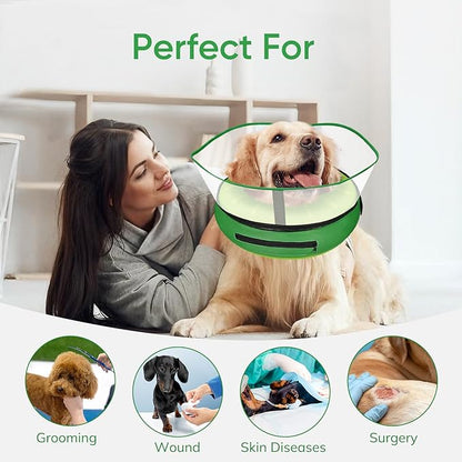 Raised Inflatable Dog Cone After Surgery - Adjustable Recovery Donut Collar with Neck Strap and Removable Anti-Licking Shield - Soft Dog Cone Alternative for Small Medium Large Dogs (Kiwi,XXL)