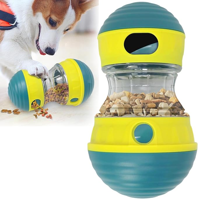Interactive Dog Toys to Keep Them Busy, Puppy Puzzle Adjustable Food Dispenser Slow Feeder, Enrichment Treat Dispensing Toy Ball for Large/Medium/Small Breed Dogs Pet Gift, Yellow