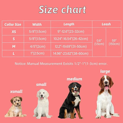 Dog Collar and Leash Set Girls Adjustable Puppy Collars with Floral Bow Tie for Small Medium Large Female Dogs, Pink Flower, S