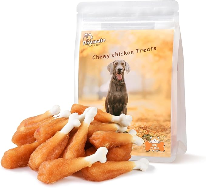 Dog Treats Chicken Wrapped Calcium Bone, Rawhide-Free Grain-Free Training Treats for Dogs Teeth Cleanning Breath Fresh Dog Chewy Snacks for Medium Large Dogs 10.6 oz, 18-19 Counts