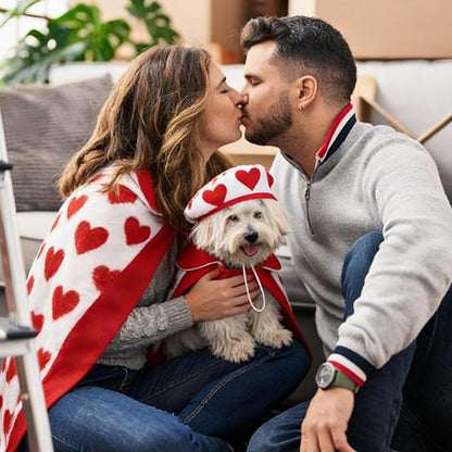 2 Pieces Valentines Day Dog Costume Set Including Beret Hats and Red Heart Love Dog Cloak Funny Puppy Xmas Costumes Holiday Outfits Clothes for Pet Cats(Small)