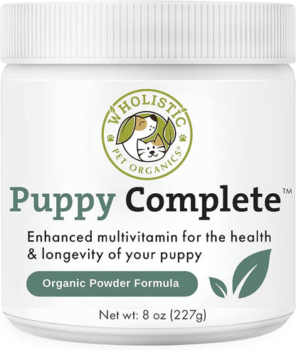 Wholistic Pet Organics Puppy Complete - Dog Multivitamin Powder - 8 Oz - Daily Dog Vitamins & Supplements for Homemade Food - Immune System, Skin, Coat & Overall Health - Small and Large Breed Puppies