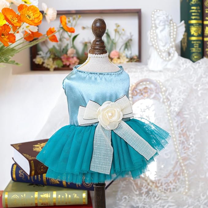Fashion Sweet Puppy Dog Blingbling Princess Skirt Pet Dog Lace Cake Camisole Tutu Dress J-Blue M