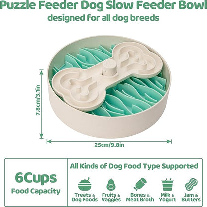 Puzzle Feeder Slow Feeder Dog Bowl for Large Dogs with Non-Slip Base - Adjustable Speed Design, Removable Puzzle Inserts & Dishwasher Safe, Green