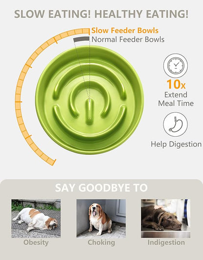 Ceramic Slow Feeder Dog Bowls Elevated, 0.6 Cup Slow Feeder for Small Dogs and Cats, Puzzle Maze Bowl, Prevents Choking, 6in, Green