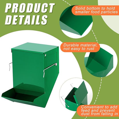 Maxcheck 2 Pcs Rabbit Feeder for Cages Small Animal Food Dispenser with Lid Metal Chicken Grit Oyster Shell Feeders Outside(4.7 Inches,Solid Bottom,Green)