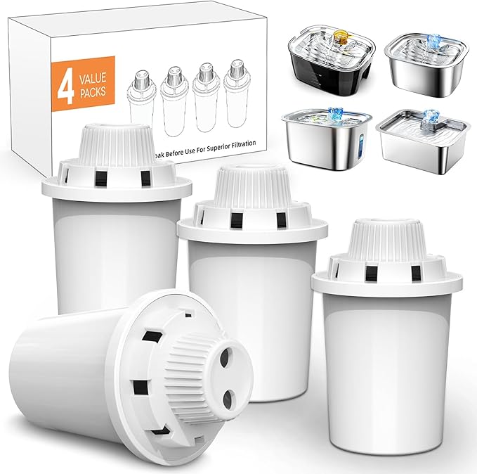 Dog Water Fountain Filters Replacement 4 Packs, 2 Months Set of Replacement Filter with 2 Sponges for PETNF Large Pet Dog Water Fountain Bowl Dispenser, Compatible with D2223/D2341/D2322/D2419 Models