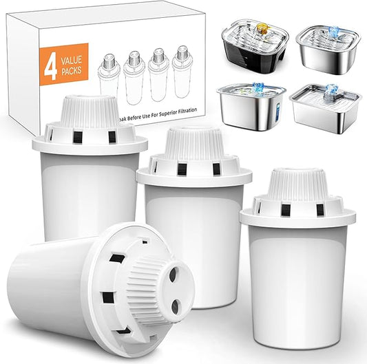 Dog Water Fountain Filters Replacement 4 Packs, 2 Months Set of Replacement Filter with 2 Sponges for PETNF Large Pet Dog Water Fountain Bowl Dispenser, Compatible with D2223/D2341/D2322/D2419 Models