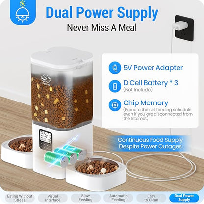 Timed Automatic Cat Feeder 2 Cats with Slow Feed: Dual Automatic Dog Feeder with Information Visualization, Programmable Cat Food Dispenser for Multiple Pets,Detachable for Easy Clean-29 Cup