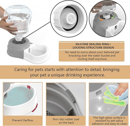 STALTWO 1 Gallon Automatic Dog Water Bowl Dispenser,Large Capacity Water Feeder for Cats and Dogs, BPA-Free,1 Gallon Grey