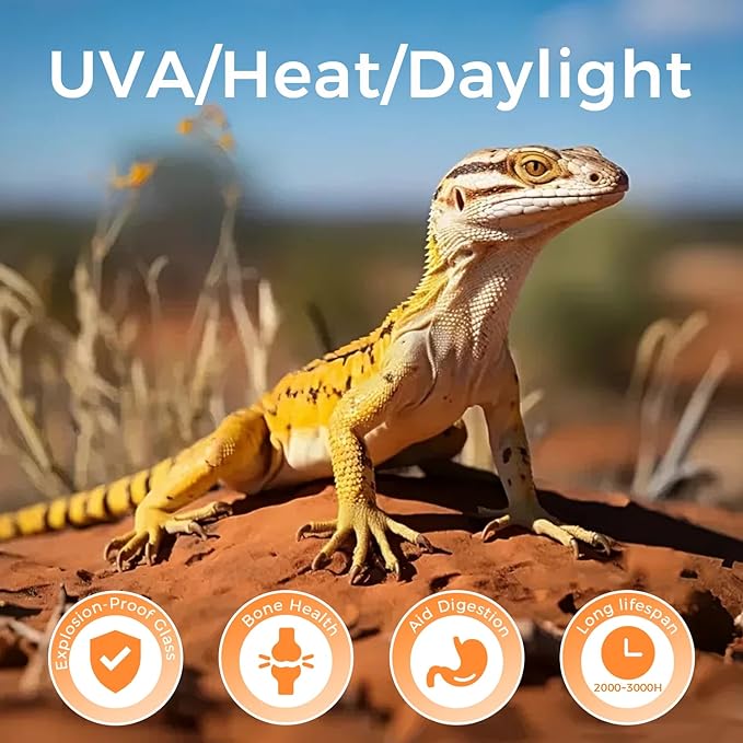 MISDOOD Reptile Heat Lamp 100W, 2 Pack Daylight UVA Basking Light Bulbs with E26 Base for Lizards, Turtles, Snakes and Amphibians