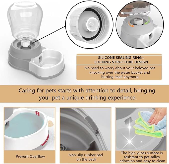 STALTWO 1 Gallon Automatic Dog Water Bowl Dispenser - Staltwo Premium Pet Water Dispenser with Non-Slip Mat,Large Capacity Water Feeder for Cats and Dogs, BPA-Free,1 Gallon Grey