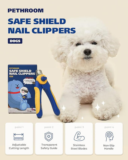 PETHROOM] Professional Dog Nail Clipper with Transparent Guard & Nail File | Adjustable Cutting Length (1-3mm) Sturdy, Durable Stainless Steel Blade | Nail Trimmer for Pets Avoid Overcutting