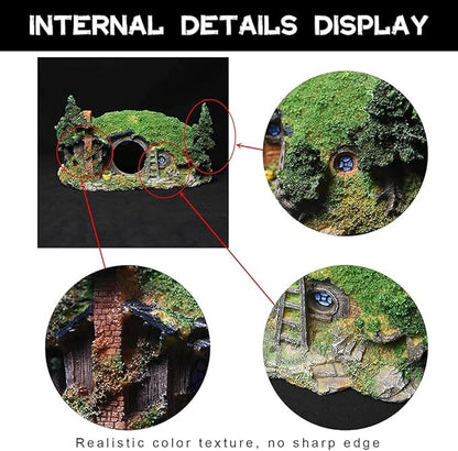 Hobbit Fish Tank Decorations Reptile House Hidden Hole Landscaping for Aquarium and Reptiles Decorations Mini Garden Decorating Two Sizes (L)