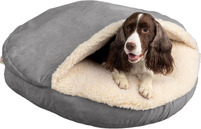 Snoozer Cozy Cave Dog Bed - Indoor Dog Bed with Cover Cave, Covered Calming Burrow for Medium & Large Sized Pets with Blanket Attached, Enclosed, Removable Washable Cover - XL, Heather Gray