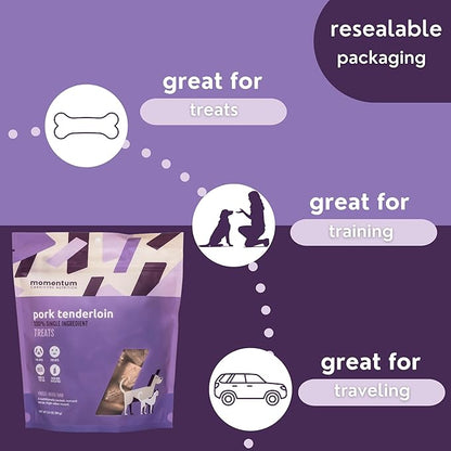 Momentum Carnivore Nutrition Freeze-Dried Pork Tenderloin Dog Treats & Cat Treats – Single-Ingredient, High-Protein, Grain-Free, Lean & Naturally Tender – Made in USA – 3.5 oz Bag