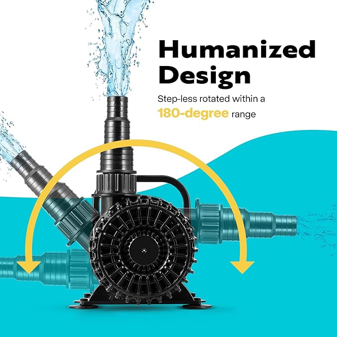 VIVOHOME 100W 1600GPH Submersible Water Pump with 180° Seamless Adjustable Nozzle and Barrier Bag for Koi Pond Waterfall Fountains Fish Tank