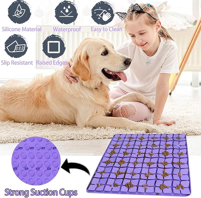 Dog Lick Mat & Snuffle Mat for Dogs – Slow Feeder Licking Mat with Suction Cups, Dog Enrichment Toys for Anxiety Relief, Training Smell & Natural Foraging, Slow Eating for Large Breed（Large Silicone）