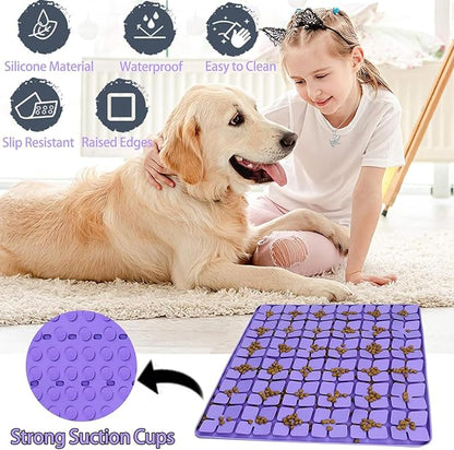 Dog Lick Mat & Snuffle Mat for Dogs – Slow Feeder Licking Mat with Suction Cups, Dog Enrichment Toys for Anxiety Relief, Training Smell & Natural Foraging, Slow Eating for Large Breed（Large Silicone）