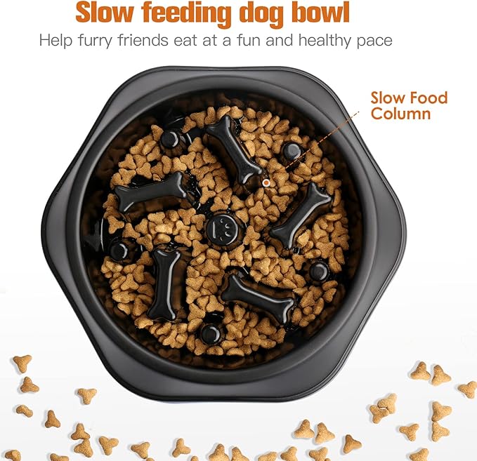 UPSKY Slow Feeder Dog Puzzle Bowl, Interactive Bloat Stop Non-Slide Lick Treat Bowl for Small Medium Dogs (Black)