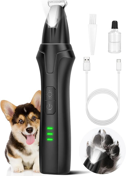 LEYOUFU Dog Paw Trimmer with LED Light, 2 Speed Low Noise Paw Trimmers for Dog's Feet, Cordless Electric Dog Clippers for Grooming Cat Hair Shaver for Paws, Ears, Face, Rump Small Areas (Black)
