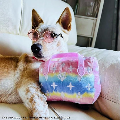 Haute Diggity Dog Pink Ombre Chewy Vuiton Handbag, Plush Designer Dog Toys with Interactive Squeaker, Stimulating Pet Enrichment, Machine-Washable & Safe Materials for All Breeds, Size Large