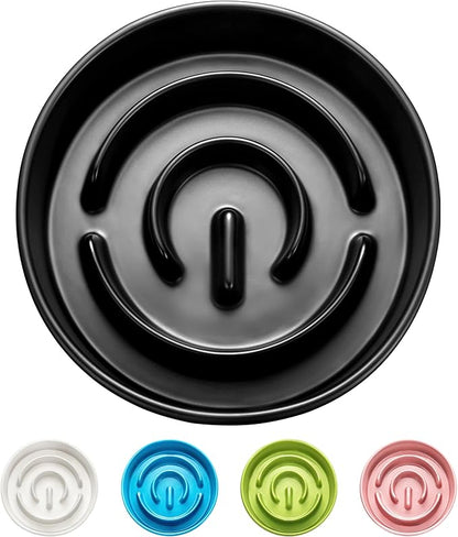 Ceramic Slow Feeder Dog Bowls, 0.6 Cup Slow Feeder for Small Dogs and Cats, Puzzle Maze Bowl, Prevents Choking, 6in, Black
