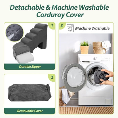 6 Tier Dog Stairs/Steps for High Bed, 27.5”H Non-Slip Pet Stairs Adjust to Left Side of Bed, Pet Steps for Puppies, Old Pets, and Injured Dogs, Dark Gray