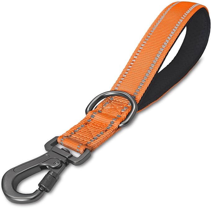 12” Short Dog Leashes, Reflective Nylon Padded Handle, Heavy Duty Strong Traffic Leash with Locking Carabiner Clip, Perfect for Large Dogs (Orange,12 Inch)