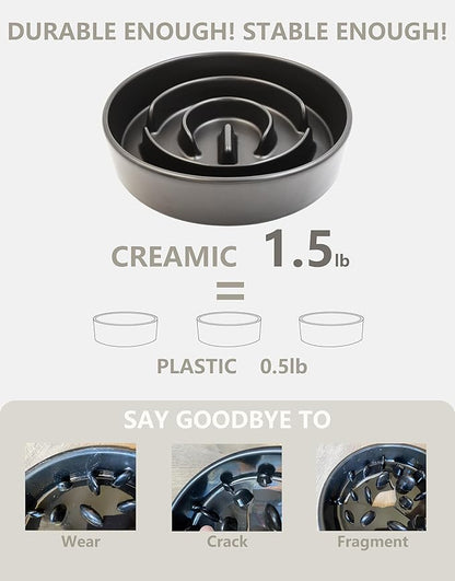 Ceramic Slow Feeder Dog Bowls, 0.6 Cup Slow Feeder for Small Dogs and Cats, Puzzle Maze Bowl, Prevents Choking, 6in, Black