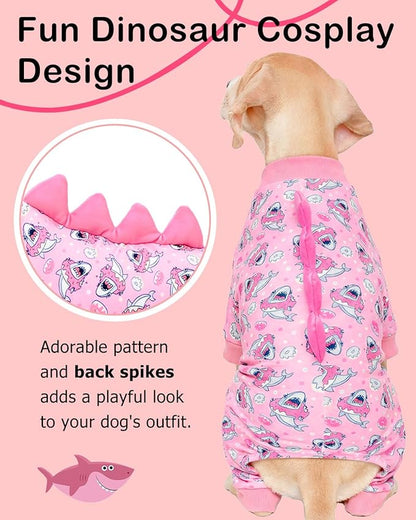 CuteBone Dinosaur Costume Dog Pajamas, Stretchy Spandex Crystal Velvet Sleepwear Coat for Small Dogs, Soft & Warm Pet Outfit Clothes for Cold Weather, Cozy Pullover Design COSP09-3XL