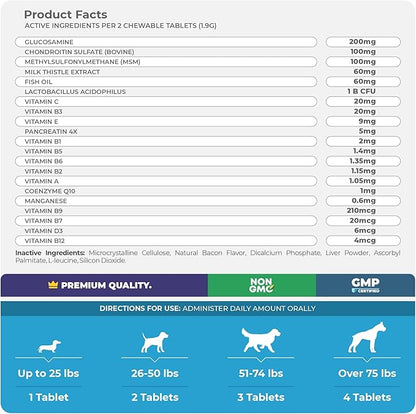 Multivitamin for Dogs - 120 Chewable Tablets with Glucosamine and Chondroitin - Fish Oil & Vitamins with Coq10 for Skin & Heart Health, Gut & Immune Support