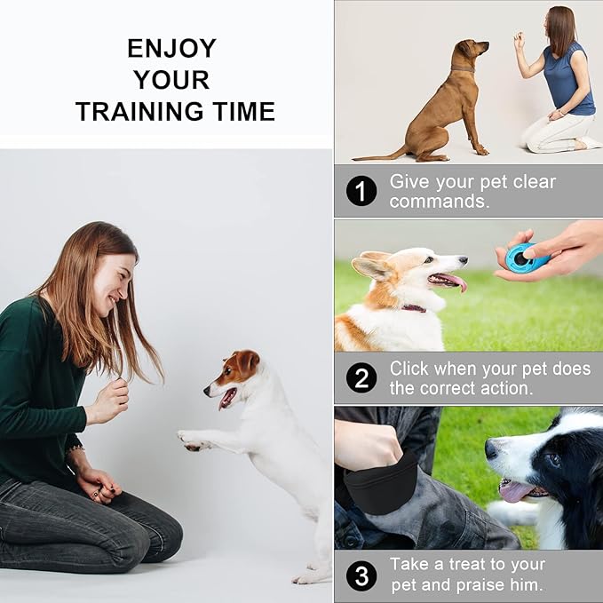 Left&Right Dog Clicker Training Kit,Silicone Dog Training Treat Pouch and Dog Clickers,Dog Treat Bag with Clicker Training for Dogs,Pet Treat Bag with Magnetic Buckle Closing and Waist Clip,Black