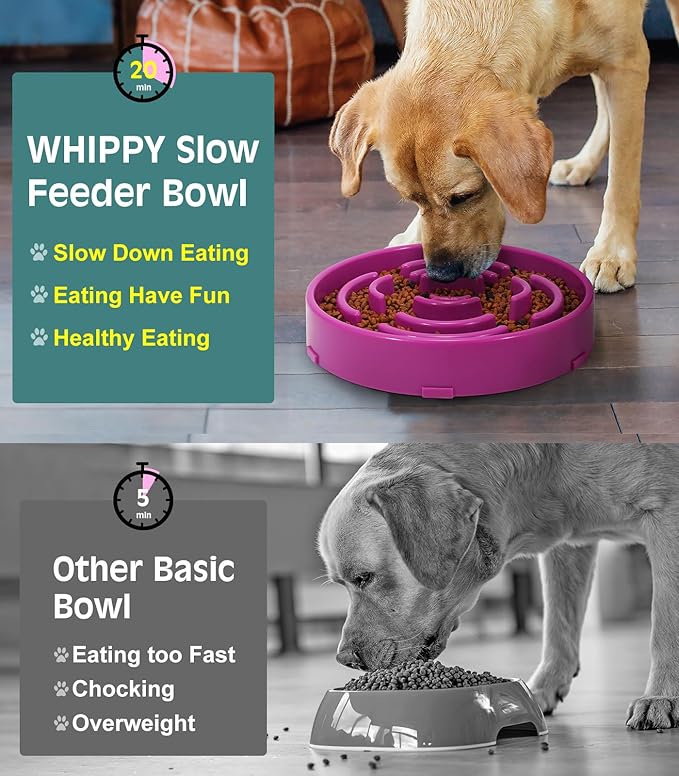 WHIPPY Large Slow Feeder Dog Bowls for Large Medium Dogs Anti-Chocking Slow Feeding Maze Dog Food Bowl Slow Eating Interactive Bloat Stop Puzzle Bowl,Purple