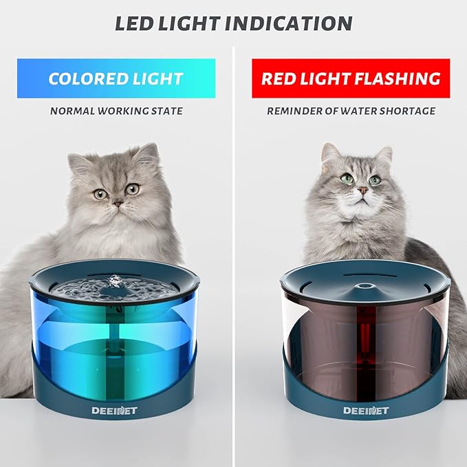 Cat Water Fountain, 74oz/2.2L Ultra Quiet Automatic Water Dispenser for Cats Dogs with Colorful LED Indicator, Water Bowl for Pets with Filter
