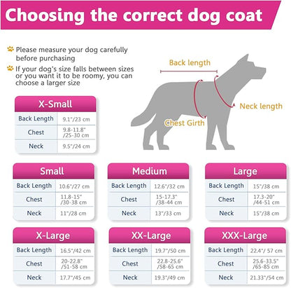 Windproof Waterproof Dog Coat Fleece & Cotton Lined Warm Jacket, Cold Weather Pet Apparel Clothes Vest for Small to Large Dogs (XL, Pink)