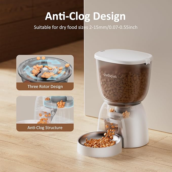 5L/21 Cup Automatic Cat Feeder, Timed Cat Food Dispenser, Automatic Pet Feeders Up to 6 Meals 1-20 Portion, Dual Power Supply Cats Feeder with Stainless Steel, Pet Dry Food Dispenser for Cats & Puppy